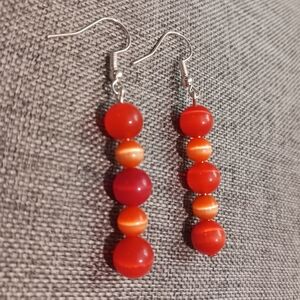 Futuristic Earrings w/ Orange Cat's Eye Glass Beads YTK Retro - New Item (2")